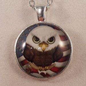 Mens Silver Bald Eagle Cabochon Pendant Necklace Party Gift